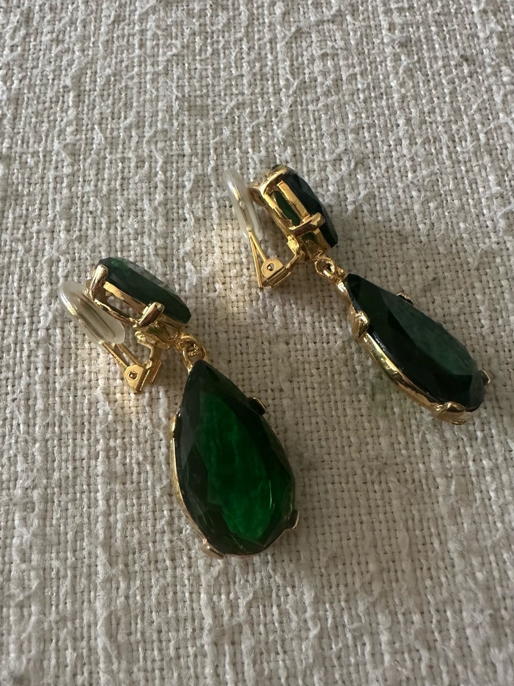 Kenneth Jay Lane Gold-Tone Emerald Green Teardrop Clip-On Earrings - Picture 9 of 10